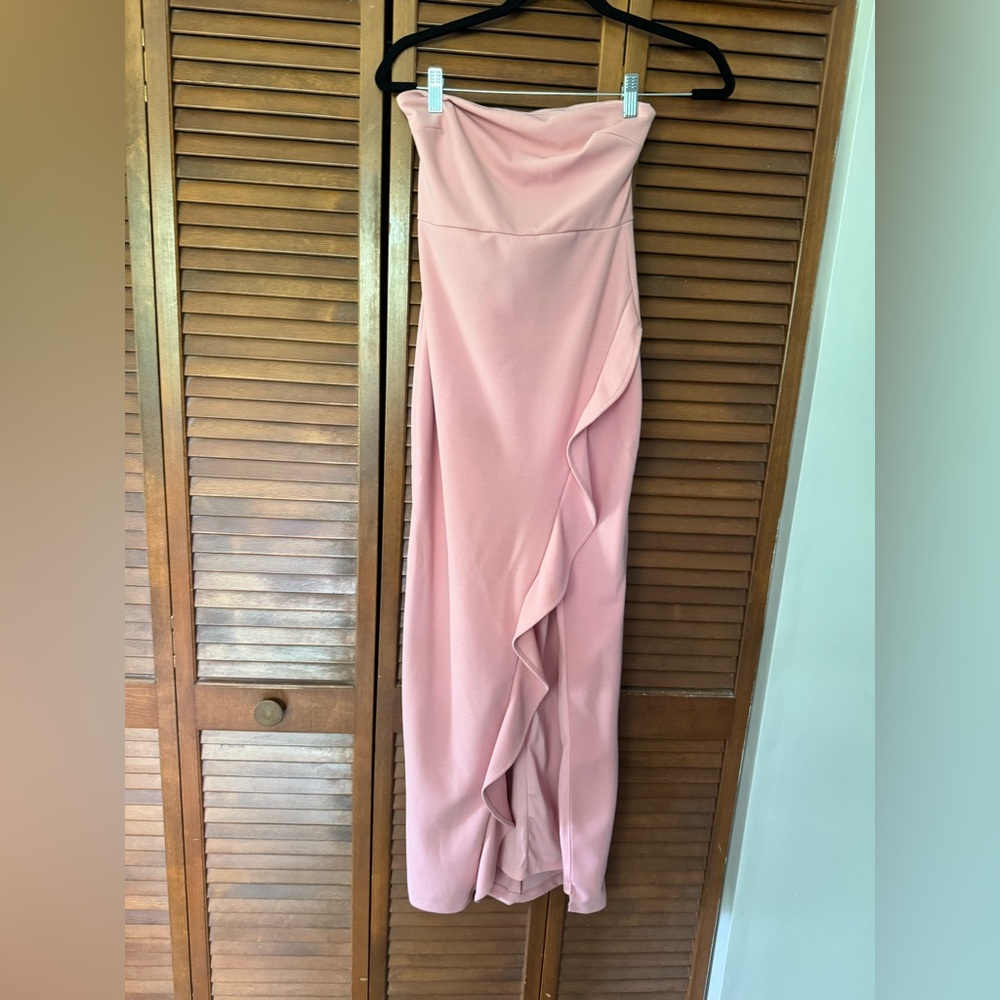 Lulu's Pink Ruffled Strapless Gown
